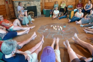 Women share stories in a circle