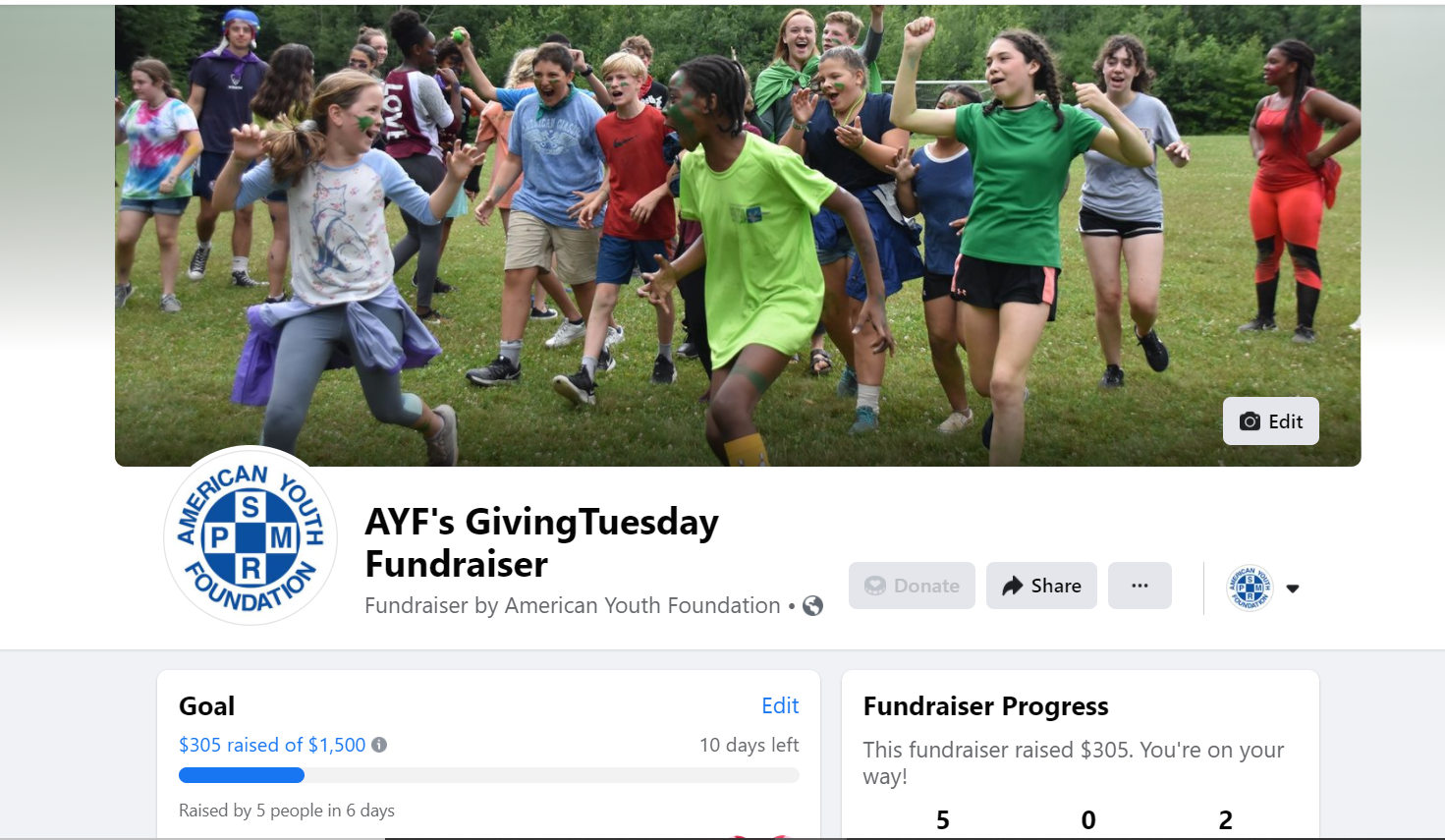 screenshot of facebook fundraiser